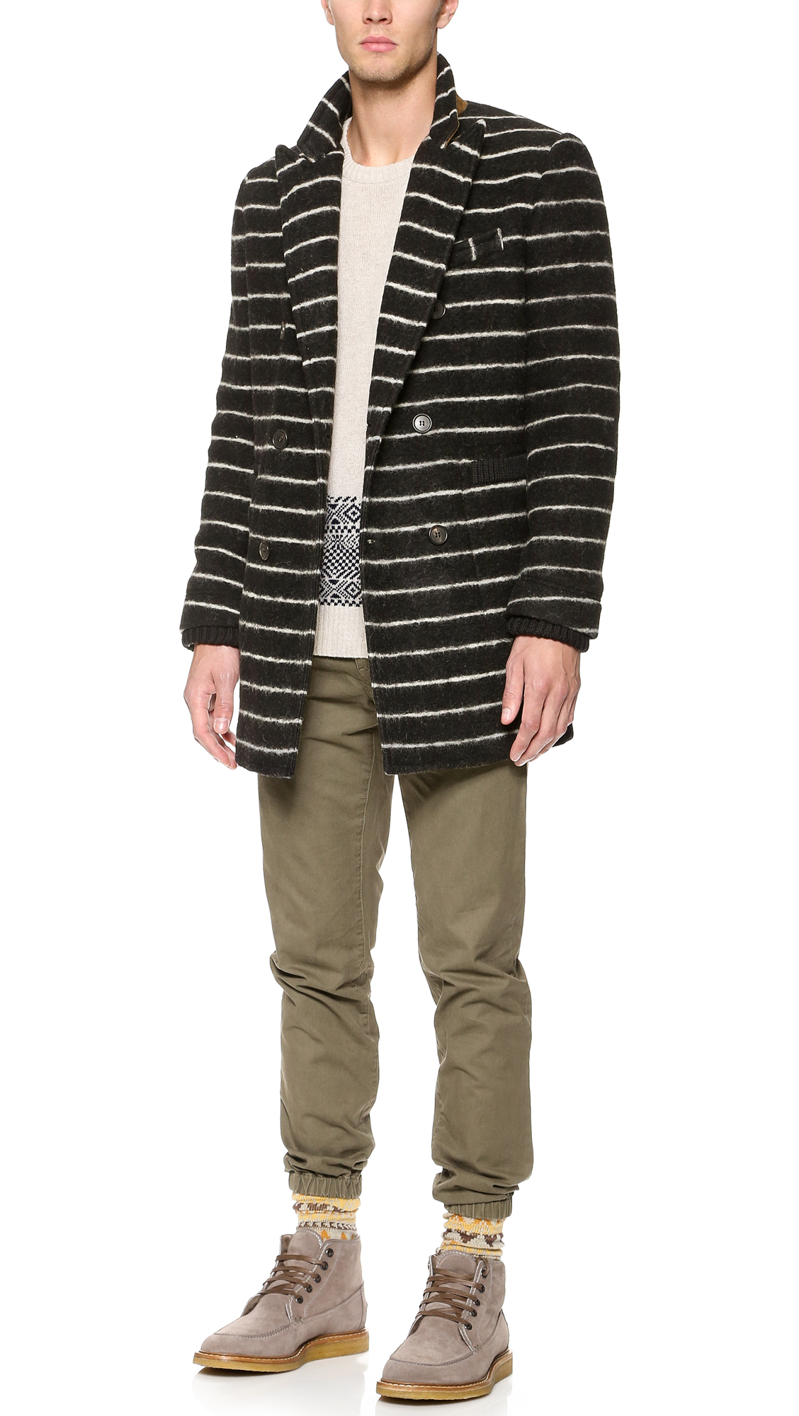 Band of Outsiders Black White Stripe Coat