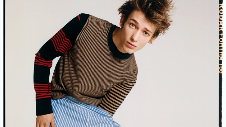 Jason Rider outfits Christopher Einla in a Golden Goose Deluxe brand striped t-shirt, McQ Alexander McQueen tee, and Comme des Garçons Shirt shorts.