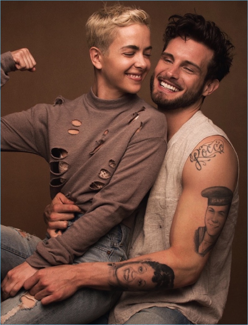 All smiles, Bethany Meyers and Nico Tortorella sit for a portrait.