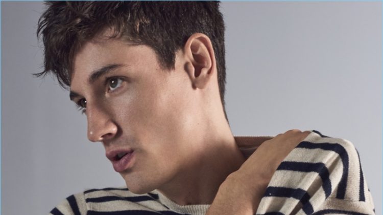 Stripes for Cold Weather: Nicolas Ripoll rocks a J.Crew cashmere stripe sweater $118.