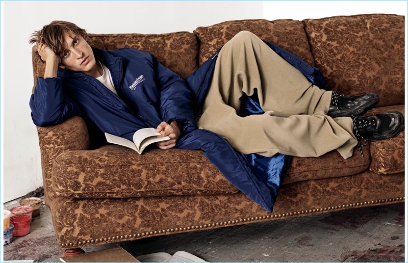 Serious Style: Tim Dibble lounges in a look from Balenciaga.