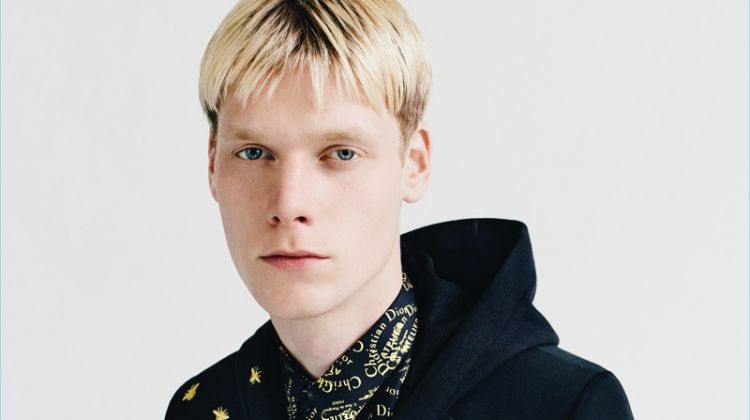 Vic Bellemans wears a look from Dior Homme's Gold capsule collection.