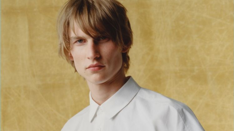 Thom Voorintholt dons a white shirt from the COS x Dia:Beacon Dorothea Rockburne capsule collection.