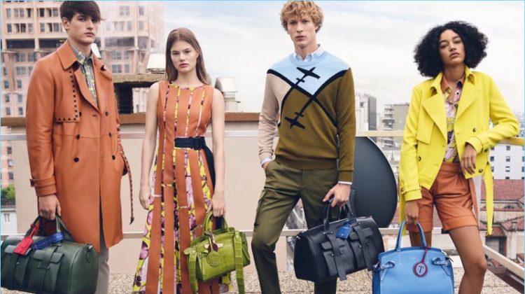 Models Jegor Venned, Myrthe Bolt, Sven de Vries, and Damaris Goddrie star in Trussardi's spring-summer 2018 campaign.