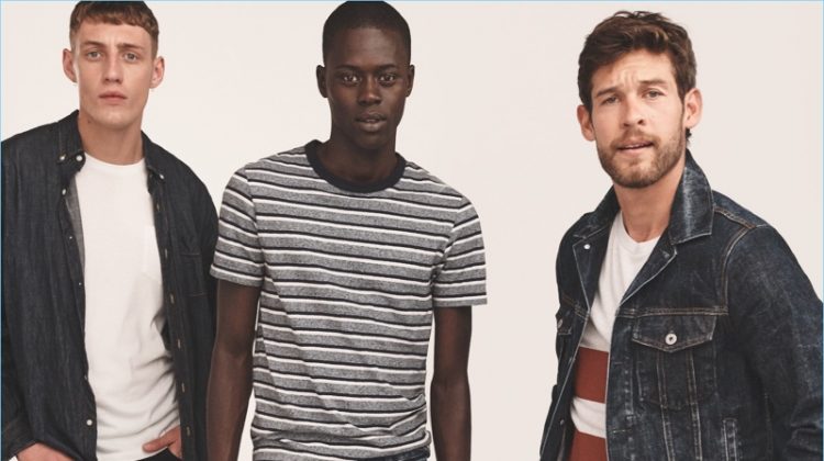 Models Aubrey O'Mahony, Alpha Dia, and Josh Upshaw sport denim essentials from J.Crew.