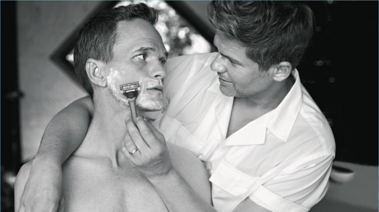 Neil Patrick Harris and David Burtka pose for Hamptons magazine. Burtka wears a Stella McCartney shirt.