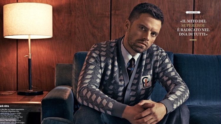 A smart vision, Sebastian Stan dons Prada.