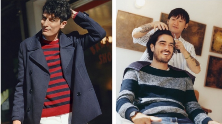 Moein Asgharnejad and Victor Bill model striped fashions from H&M.