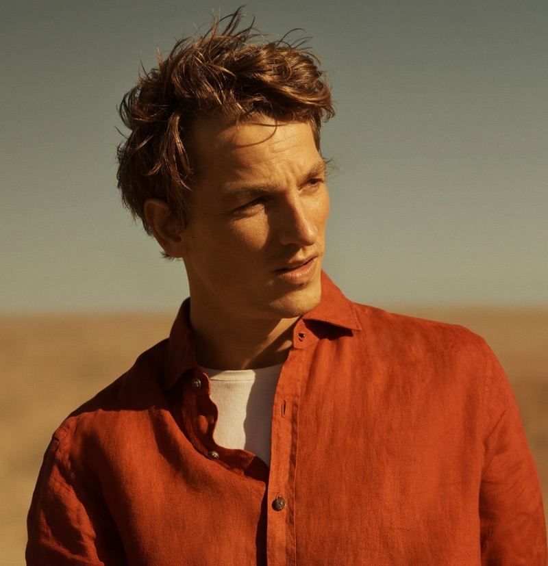 French model Hugo Sauzay reunites with Massimo Dutti for its spring-summer 2019 campaign.