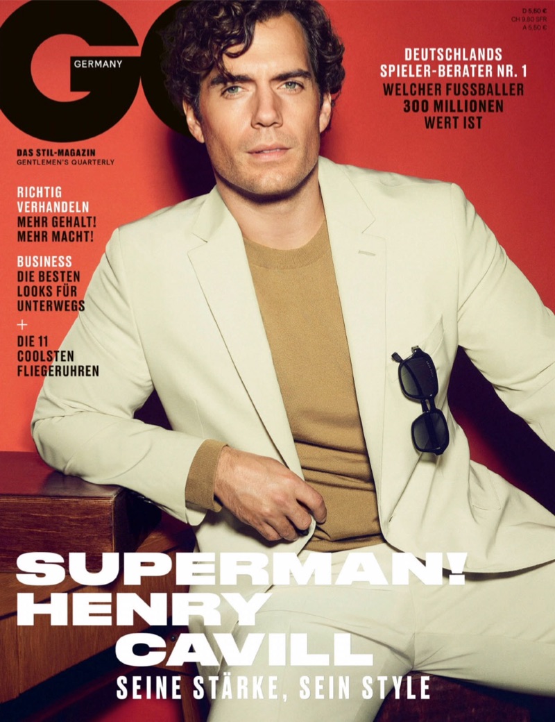 Donning a BOSS suit with a Dolce & Gabbana sweater, Henry Cavill covers GQ Germany.