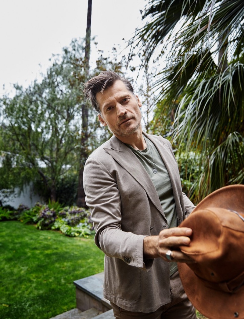 Grant Woolhead styles Nikolaj Coster-Waldau for a Man About Town photo shoot.