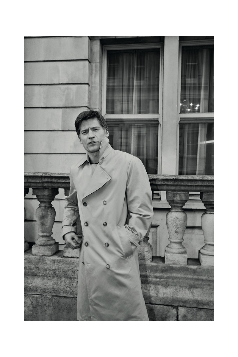 Actor Nikolaj Coster-Waldau dons a trench coat by Sunflower.