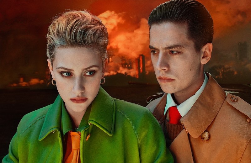 Lili Reinhart and Cole Sprouse don fall looks from Burberry.