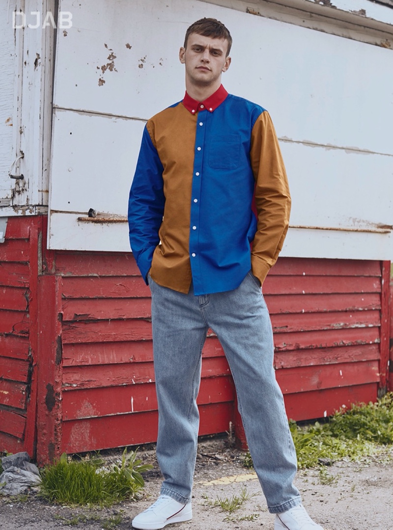 Ben Overthrow sports a color block shirt from DJAB.