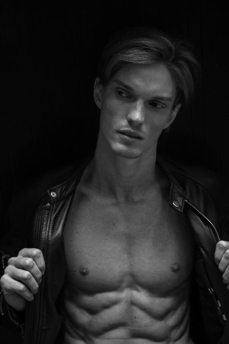 Front and center, Bruno Novodvorski sports a leather jacket.