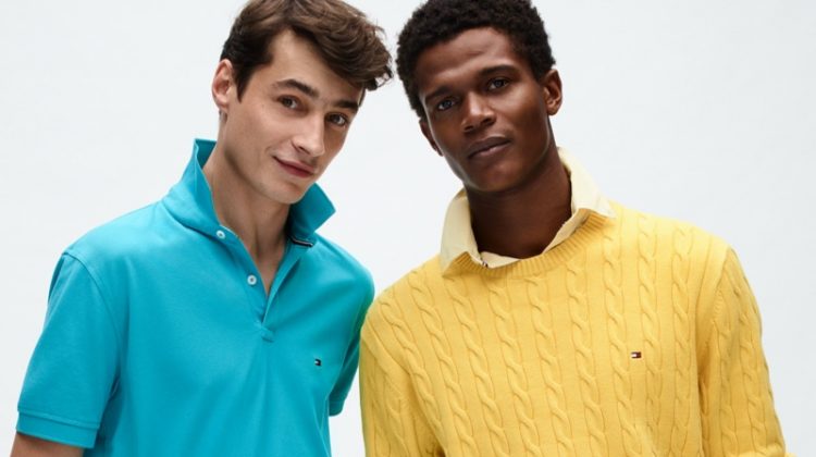 Donning preppy style, Adrien Sahores and O'Shea Robertson rock colorful looks from Tommy Hilfiger's spring-summer 2020 collection.