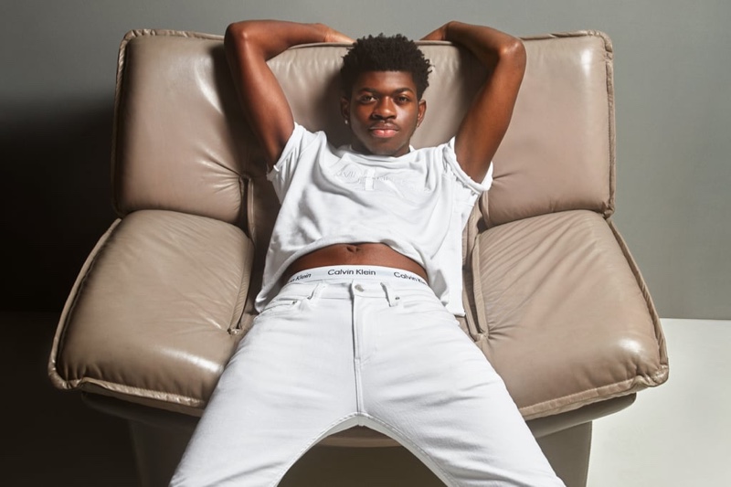 A fresh vision in white denim, Lil Nas X stars in Calvin Klein's spring-summer 2020 campaign.