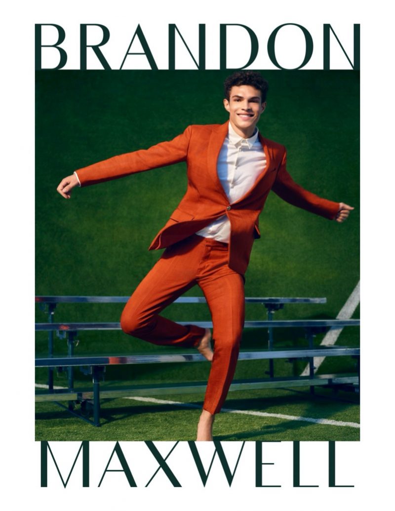 All smiles, Noah Luis Brown dons a colorful suit for Brandon Maxwell's  spring-summer 2020 campaign.