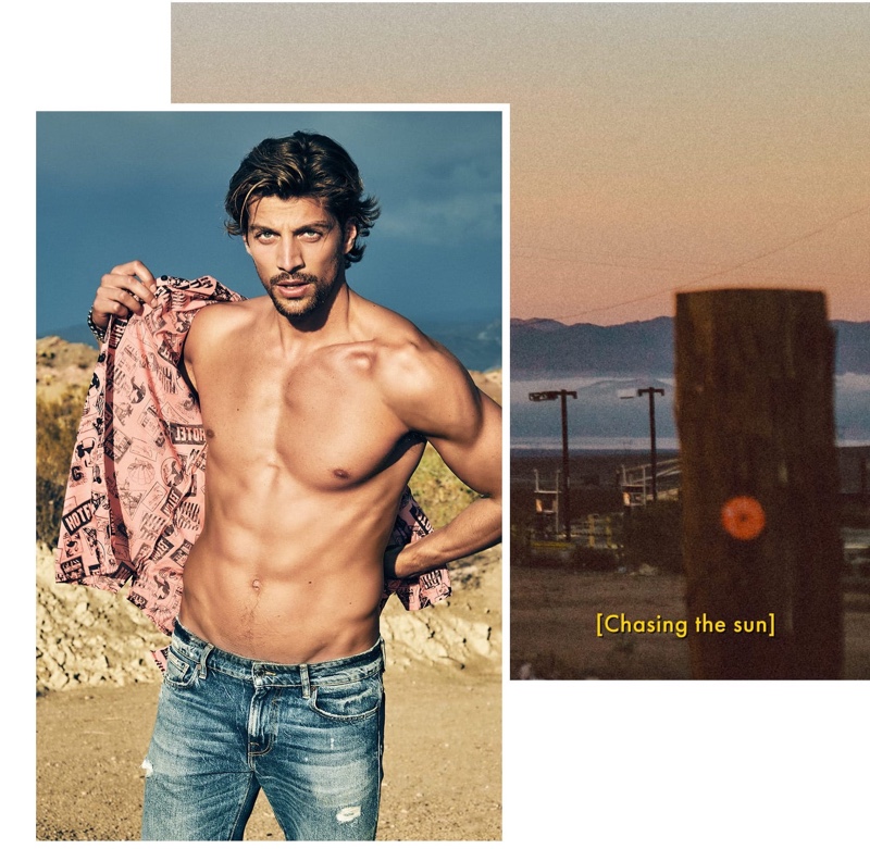 Simone Susinna goes shirtless for GUESS' spring-summer 2020 campaign.