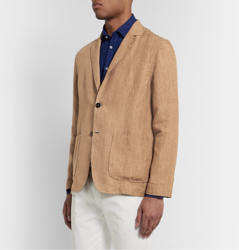 Lardini Tan Unstructured Melange Linen Blazer