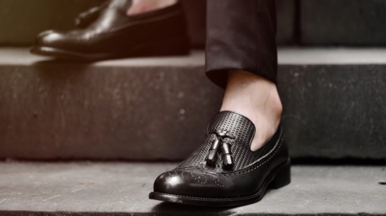 Black Leather Loafers Shoes Men's