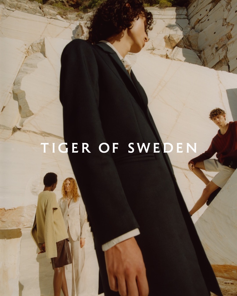 Yacine Diop, Lorna Foran, Adam de la Tour, and Serge Sergeev front Tiger of Sweden's spring-summer 2021 campaign.