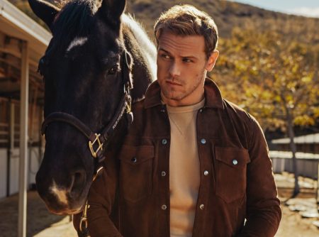 Sam Heughan Photoshoot 2022 Men's Health Brown Suede Jacket