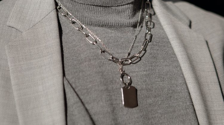 Layered Silver Pendant Neckalces Man