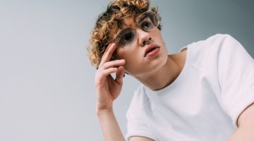 Male Model Curly Hair Oversized Glasses Clear