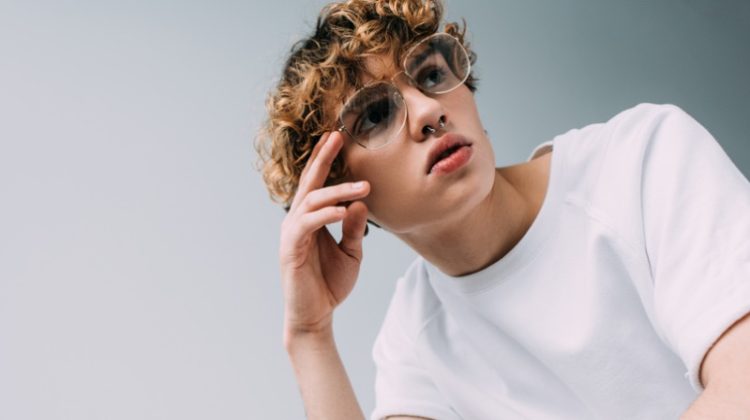 Male Model Curly Hair Oversized Glasses Clear