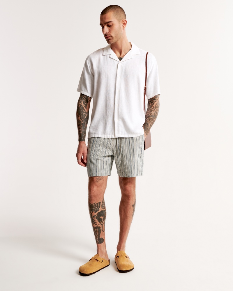 Camp Collar Linen-Blend Shirt Abercrombie Fitch