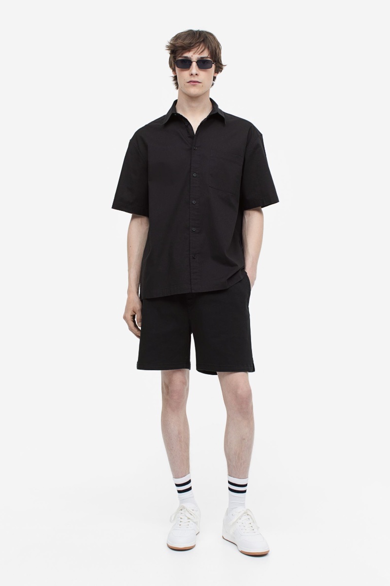 Relaxed Fit Cotton Shorts Black Men H&M