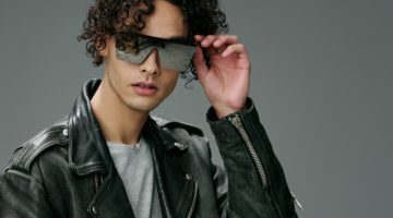 Man Leather Jacket Mirrored Sunglasses