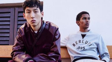 Woosang Kim and Matthew Seymour share the spotlight for Berluti's fall-winter 2023 campaign.