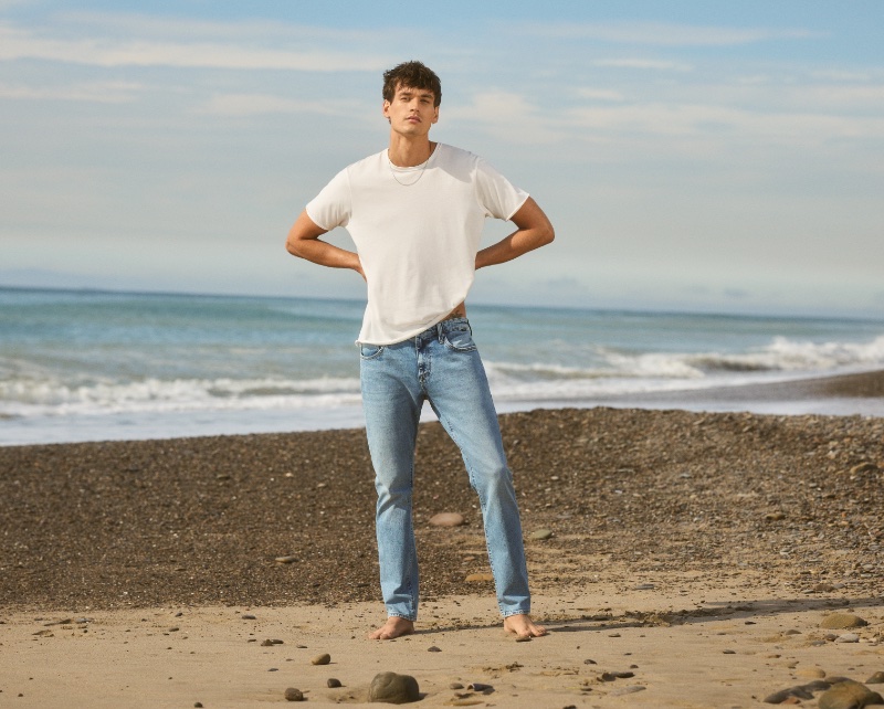 Model Jegor Venned takes to Malibu for Mavi's spring-summer 2024 campaign.