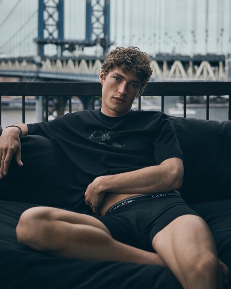 Valentin Humbroich wears a Calvin Klein logo T-shirt with stretch boxer briefs.