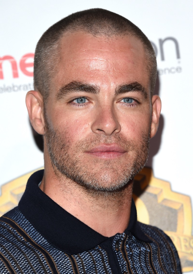 Chris Pine buzz cut heart shaped face