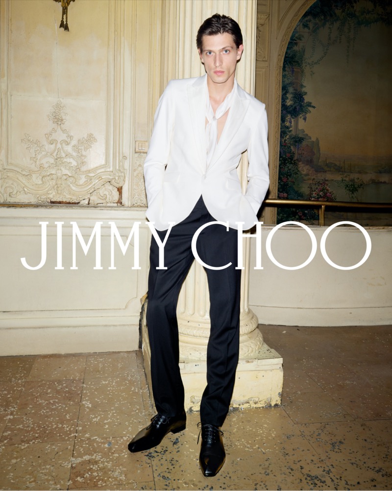 Edoardo Sebastianelli wears Jimmy Choo’s Prism lace-up shoes. 