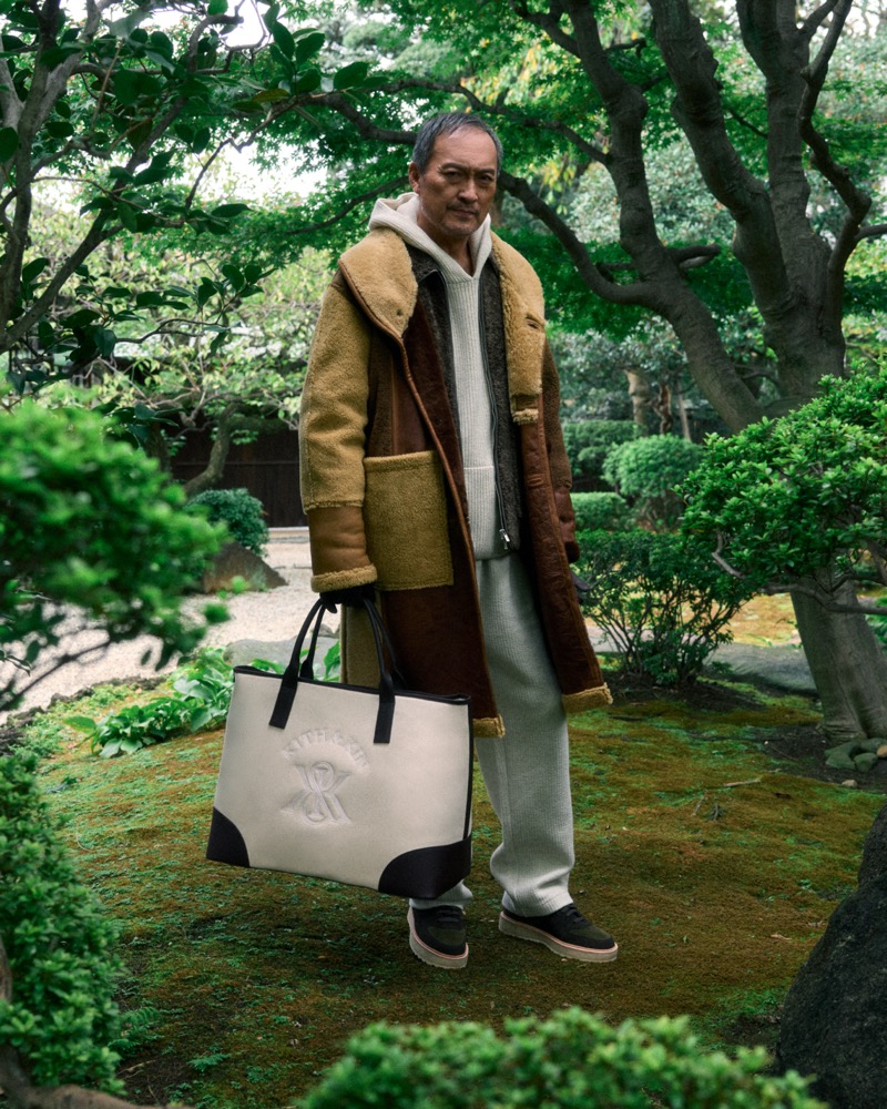 Donning a shearling coat, Ken Watanabe fronts Kith’s winter 2024 campaign.