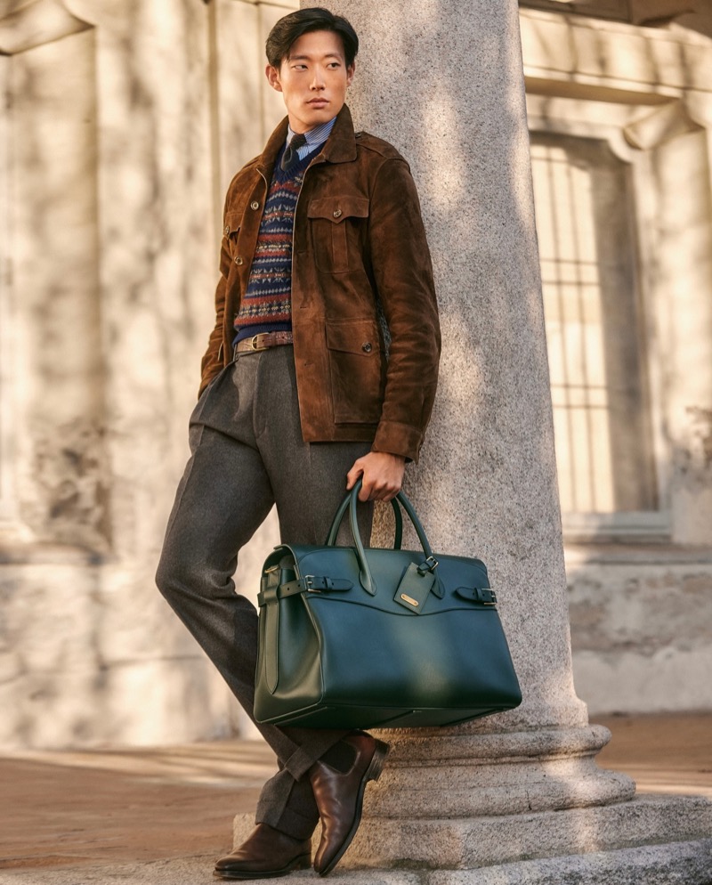 Juhyung Kang wears a refined fall look from Ralph Lauren Purple Label. 