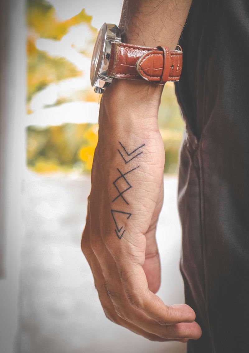 small hand tattoo lines geometry minimalist